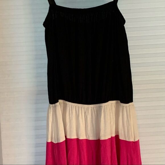 Black Pink White Color Block High Low Summer Dress Small - Picture 3 of 4